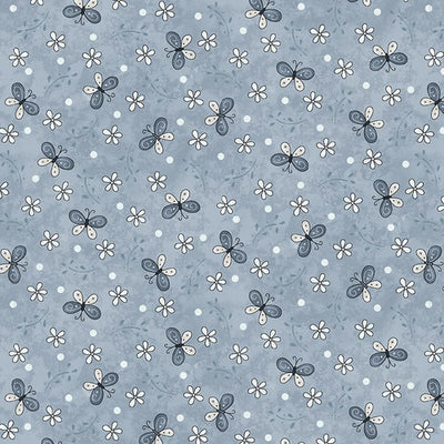 Henry Glass Butterflies and Bloom Medium Butterfly Toss Quilting Cotton Fabric- Light Blue
