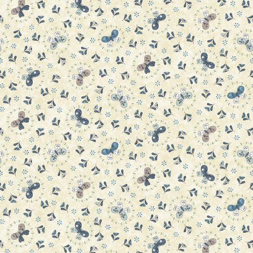 Henry Glass Butterflies and Bloom Butterfly Wreaths Quilting Cotton Fabric- Cream