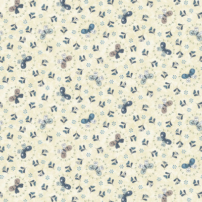 Henry Glass Butterflies and Bloom Butterfly Wreaths Quilting Cotton Fabric- Cream