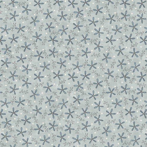 Henry Glass Butterflies and Bloom Sprig Toss Quilting Cotton Fabric- Light Blue