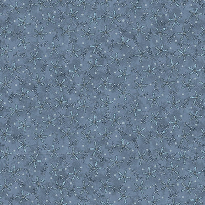 Henry Glass Butterflies and Bloom Sprig Toss Quilting Cotton Fabric- Dark Blue