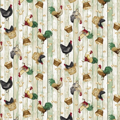 Henry Glass Chicken Shack Chicken Allover Quilting Cotton Fabric- White Wash