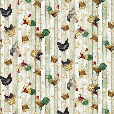 Henry Glass Chicken Shack Chicken Allover Quilting Cotton Fabric- White Wash