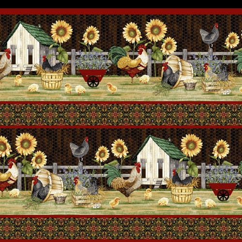 Henry Glass Chicken Shack Border Stripe Quilting Cotton Fabric- Black