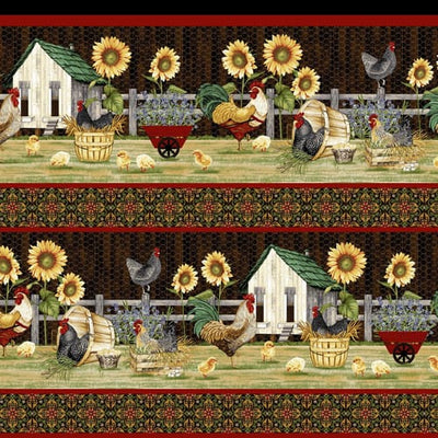 Henry Glass Chicken Shack Border Stripe Quilting Cotton Fabric- Black