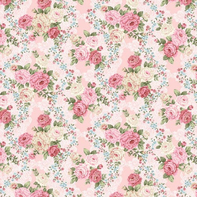 Henry Glass My Victorian Garden Floral and Lace Quilting Cotton Fabric- Pink
