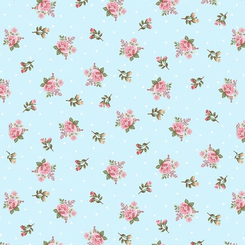 Henry Glass My Victorian Garden Small Nosegay Quilting Cotton Fabric- Light Blue