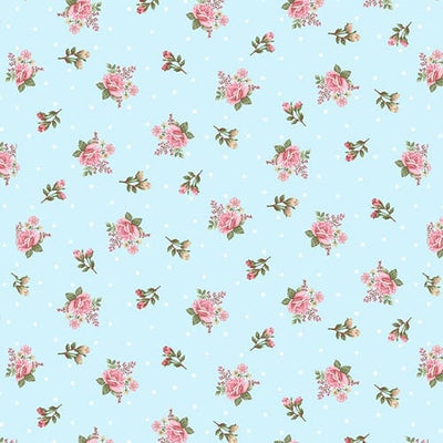 Henry Glass My Victorian Garden Small Nosegay Quilting Cotton Fabric- Light Blue