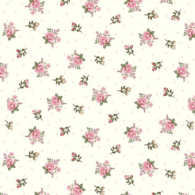 Henry Glass My Victorian Garden Small Nosegay Quilting Cotton Fabric- Cream