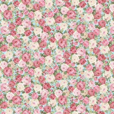 Henry Glass My Victorian Garden Packed Floral Quilting Cotton Fabric- Light Blue