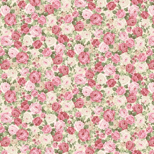 Henry Glass My Victorian Garden Packed Floral Quilting Cotton Fabric- Cream