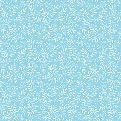 Henry Glass My Victorian Garden Packed Allover Leaf Quilting Cotton Fabric- Light Blue