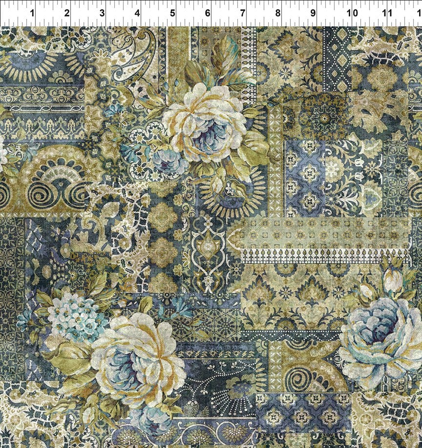 In the Beginning Carpet Bag Romance Carpet Quilting Cotton Fabric- Blue