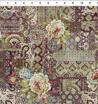 In the Beginning Carpet Bag Romance Carpet Quilting Cotton Fabric- Red