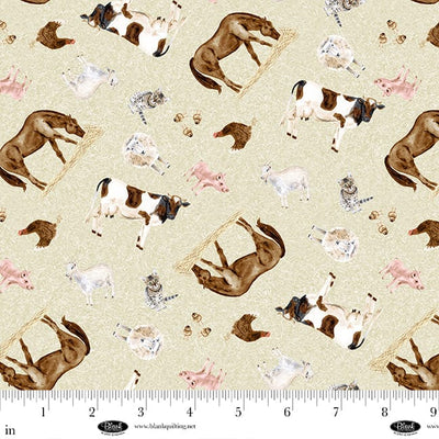 Blank Quilting Little Seedlings Farm Tossed Animals Quilting Cotton Fabric- Ecru