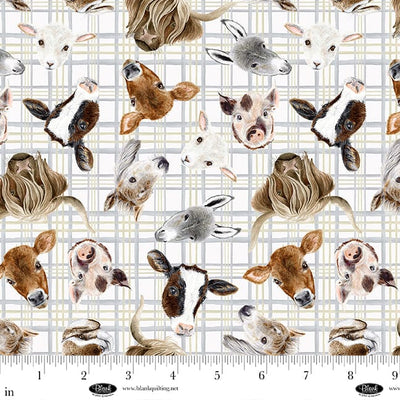 Blank Quilting Little Seedlings Animals on Plaid Quilting Cotton Fabric- White