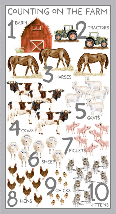 Blank Quilting Little Seedlings Farm Counting Panel Quilting Cotton Fabric- White