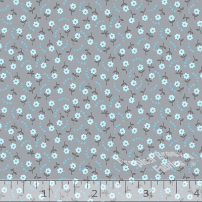 Gray Mini Floral Print Poly Cotton Fabric - 24"