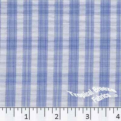 Light Blue Small Plaid Seersucker Fabric - 1 yd 12"