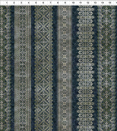 In the Beginning Carpet Bag Romance Stripe Quilting Cotton Fabric- Blue