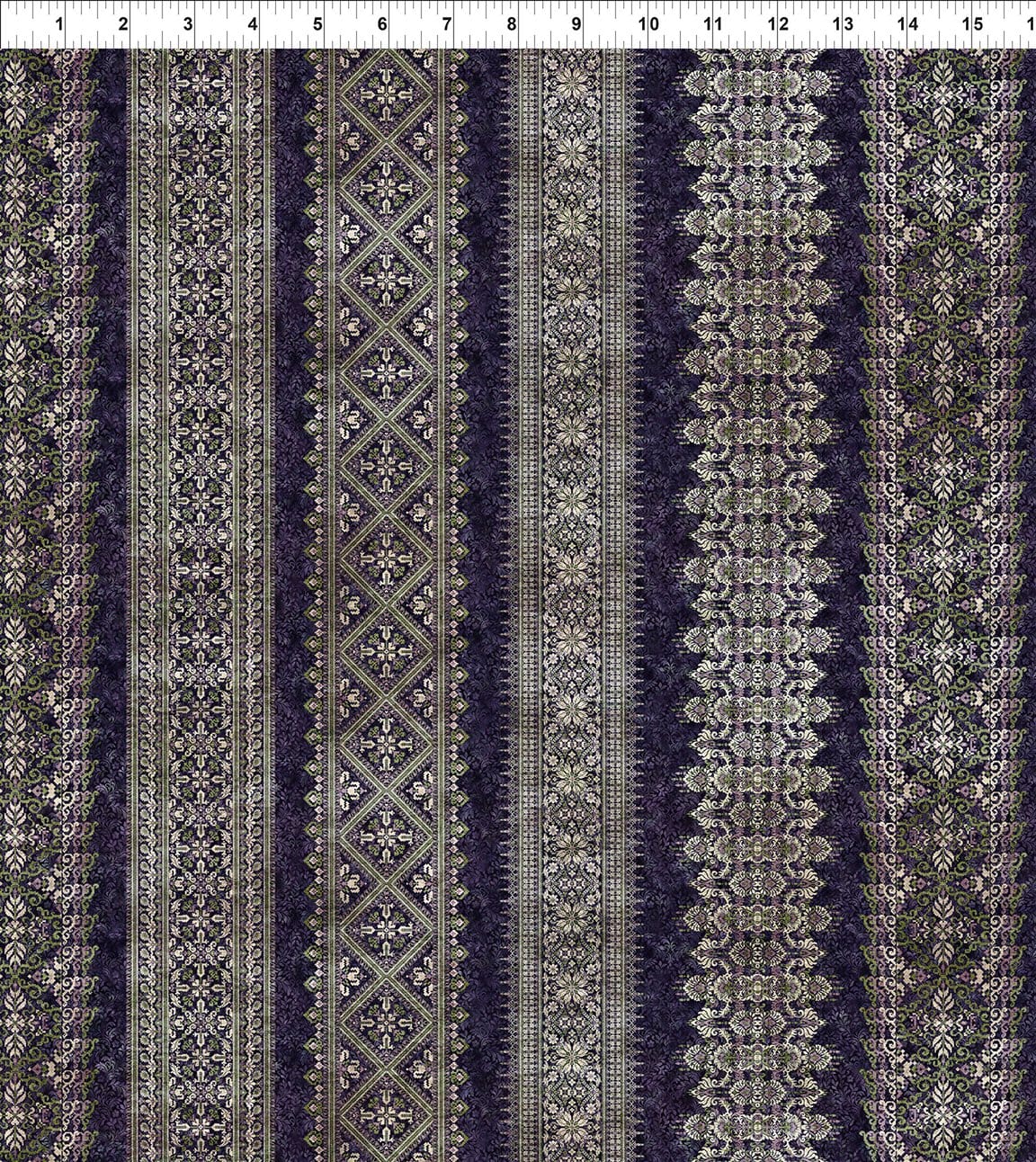 In the Beginning Carpet Bag Romance Stripe Quilting Cotton Fabric- Purple