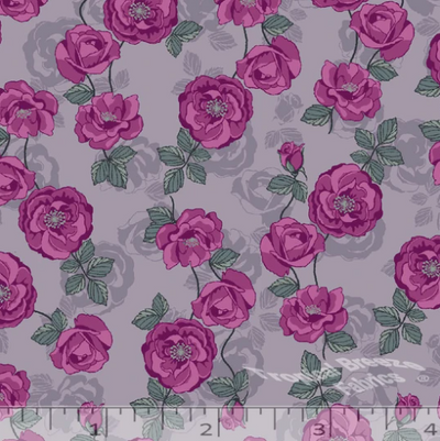 Magenta Rose Print Poly Cotton Fabric