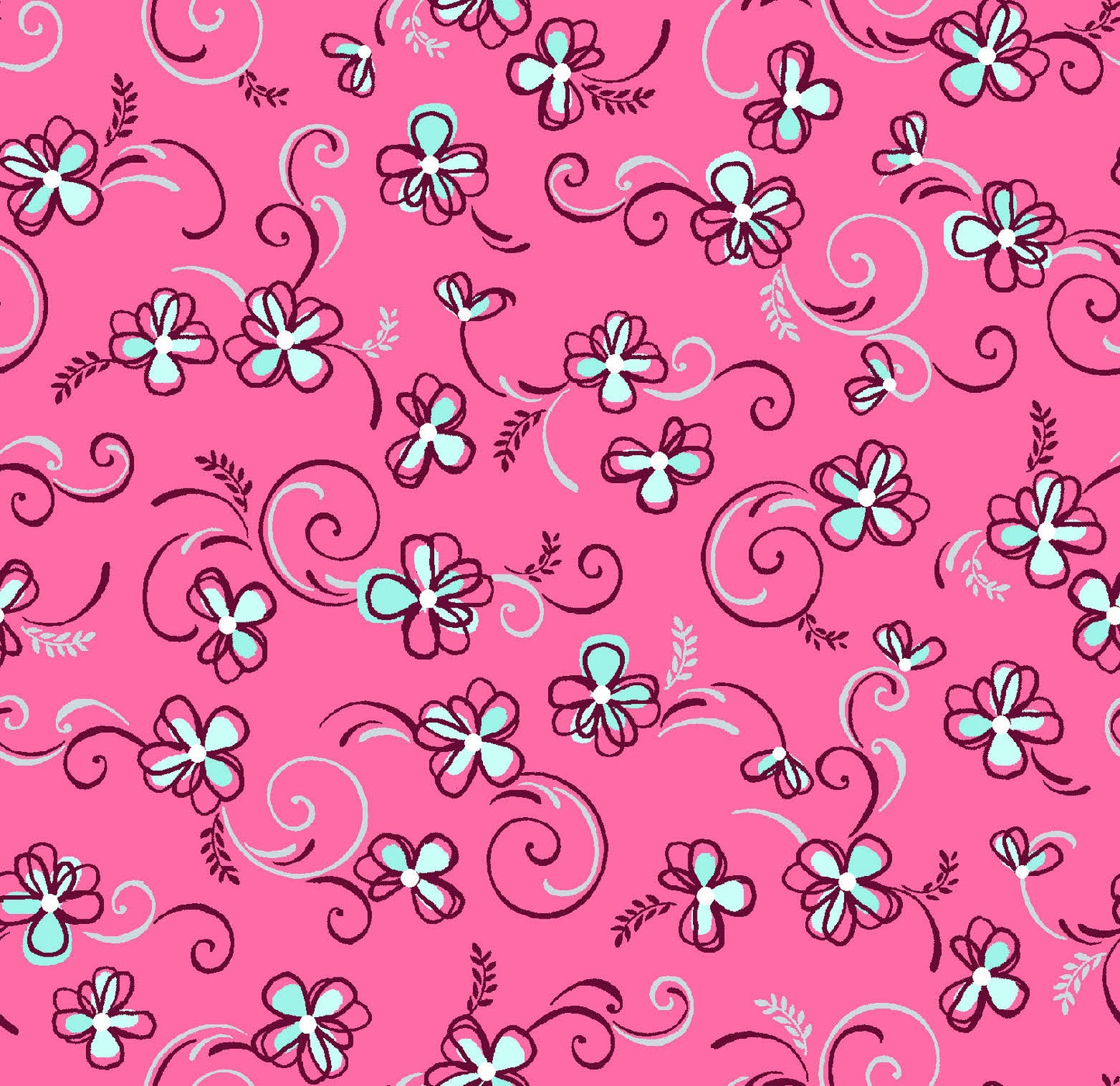 Hot Pink Floral Poly Cotton Fabric
