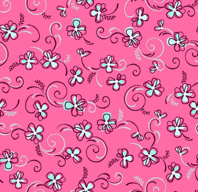Hot Pink Floral Poly Cotton Fabric