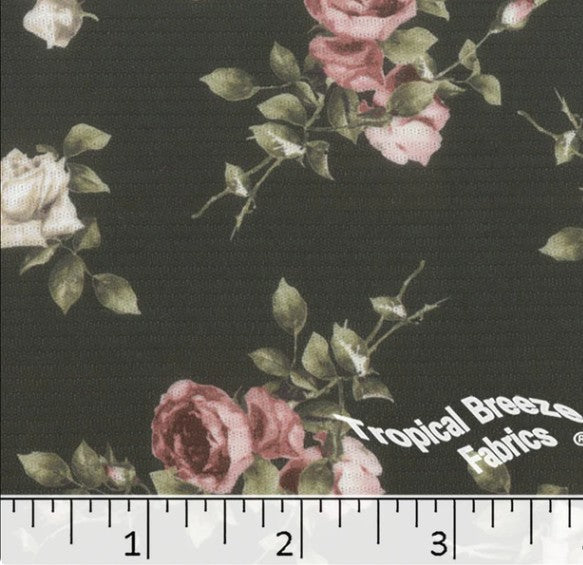 Charcoal Roses Horizontal Rib Knit Dress Fabric