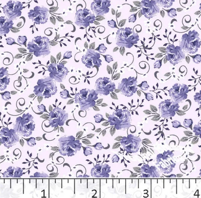 Lavender Roses Poly Cotton Fabric - 1 yd 2"