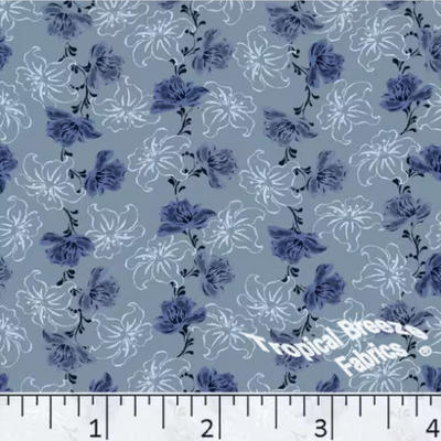 Slate Blue Blossom Poly Cotton Fabric