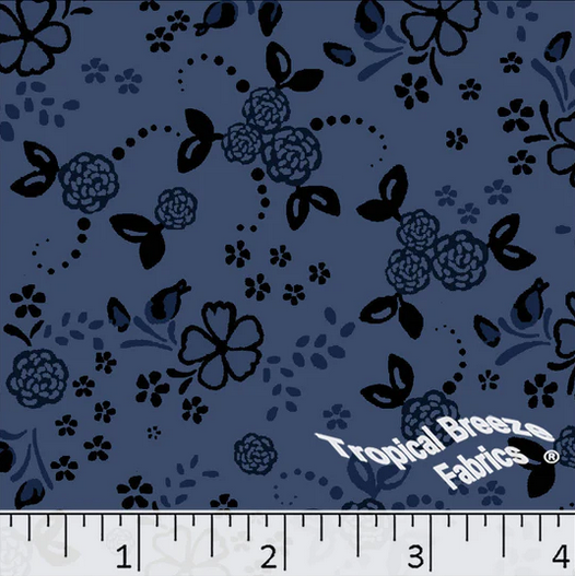 Blue Flower Garden Poly Cotton Fabric