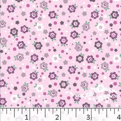 Pink Floral Grid Poly Cotton Fabric