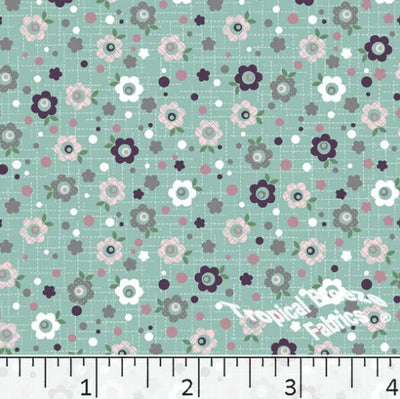 Sea Foam Floral Grid Poly Cotton Fabric