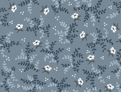 Gray Pretty Blossoms Poly Cotton Fabric