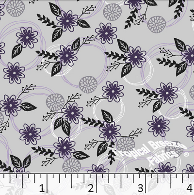 Gray  & Purple Floral Poly Cotton Fabric