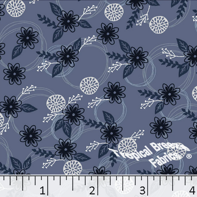 Denim Blue Floral Poly Cotton Fabric