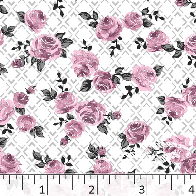 Mauve Diamond Floral Poly Cotton Fabric