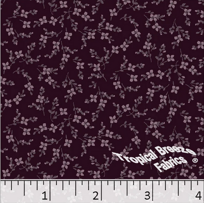 Wine Small Floral Linen Weave Poly Cotton Fabric