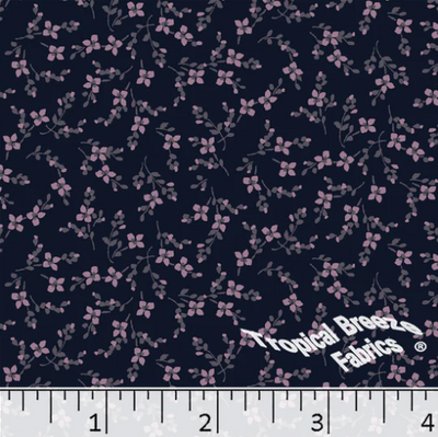 Dark Navy Small Floral Linen Weave Poly Cotton Fabric - 1 1/2 yds
