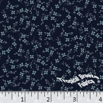 Dark Teal Small Floral Linen Weave Poly Cotton Fabric