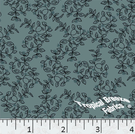 Teal Leafy Vine Poly Cotton Fabric