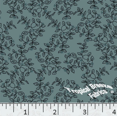 Teal Leafy Vine Poly Cotton Fabric