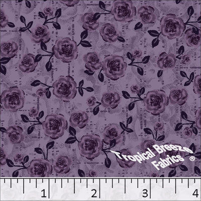 Grape Rosebud Poly Cotton Fabric