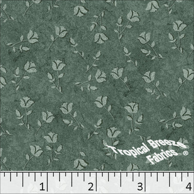 Green Rosebud Poly Cotton Fabric