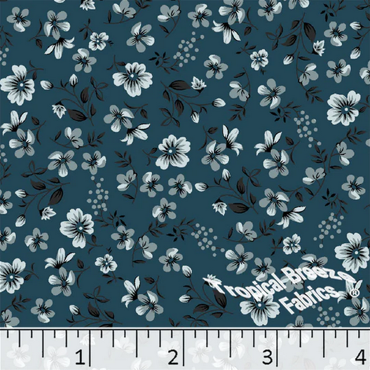 Pine Green Flower Toss Poly Cotton Fabric
