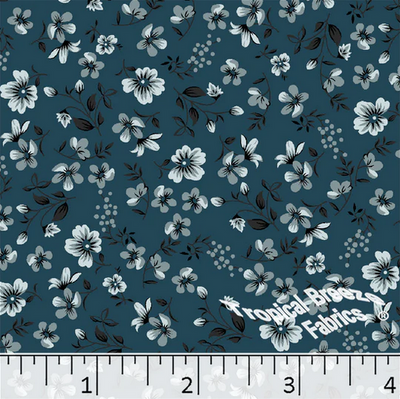 Pine Green Flower Toss Poly Cotton Fabric