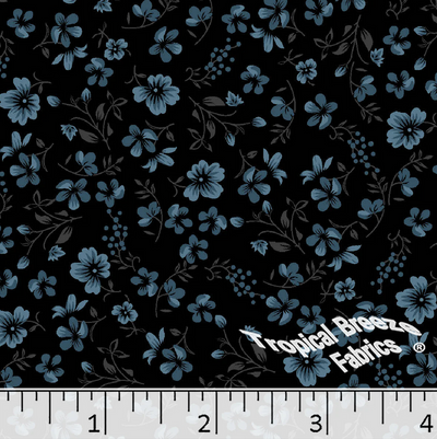 Slate Blue Flower Toss Poly Cotton Fabric - 23"