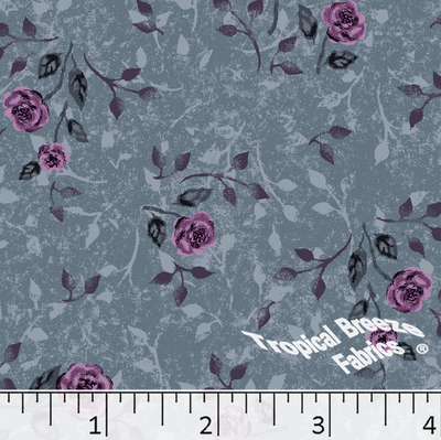 Slate Blue Floral Poly Cotton Fabric