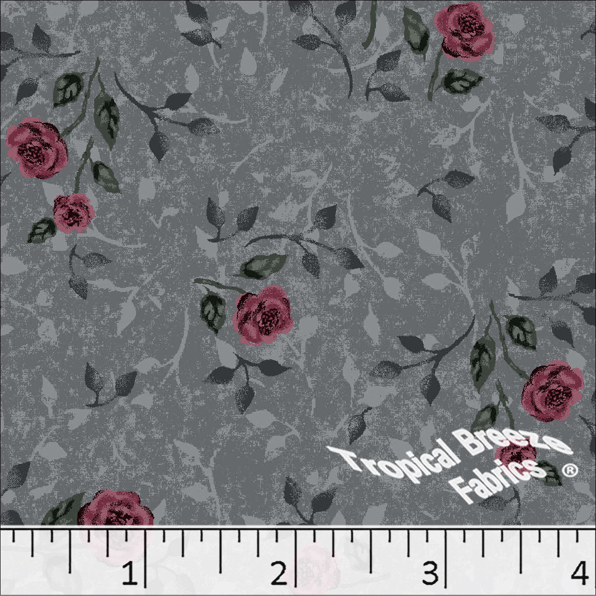 Gray Vine Floral Poly Cotton Fabric